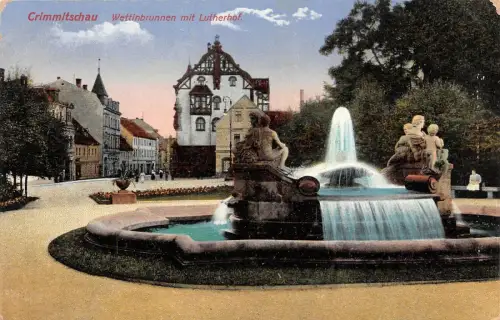 Crimmitschau Wettinbrunnen mit Lutherhof AK