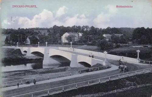 Ansicht Muldenbrücke in Zwickau-Pölbitz Sachsen Postkarte AK 1915