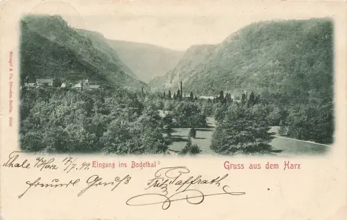 Gruss aus dem Harz Eingang ins Bodethal AK 1899
