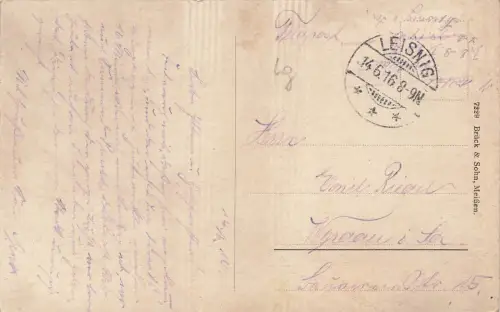 Blick aufs Schloss an den Gleisen Leisnig Sachsen Postkarte AK 1916