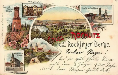 Gruss aus Rochlitz und vom Rochlitzer Berge Schloss Postkarte AK 1898