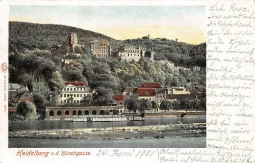 Heidelberg v. d. Hirschgasse Schloss Baden-Württemberg Postkarte AK 1901