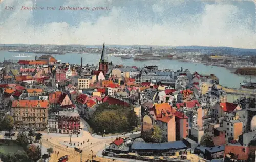 Kiel Panorama vom Rathausturm gesehen Postkarte