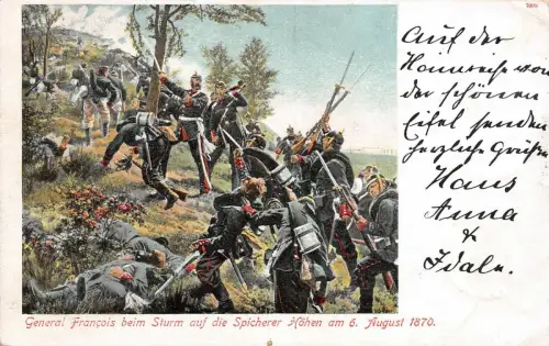General Francois beim Sturm auf die Spicherer Höhen Patriotika Postkarte AK 1903