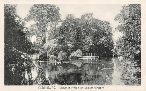 Oldenburg Schwanenteich im Schlossgarten Niedersachsen Postkarte AK