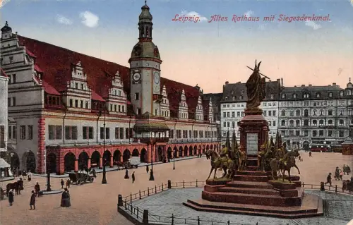 Leipzig Altes Rathaus mit Siegesdenkmal AK