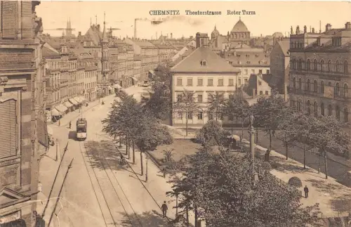 Chemnitz Sachsen Theaterstrasse Roter Turm Strassenbahn Strasse 1917