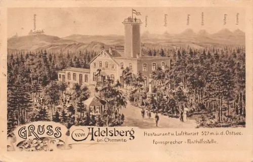 Gruss vom Adelsberg mit Restaurant bei Chemnitz Sachsen Postkarte AK 1919