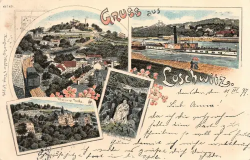 Gruss aus Loschwitz Victoria Höhe Dampfer Postkarte AK 1897