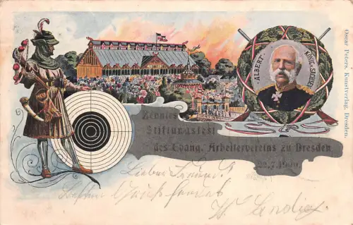 Albert König v. Sachsen Stiftungsfest Dresden Schiess - Postkarte 1900