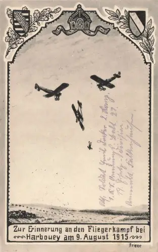 Erinnerung an den Fliegerkampf bei Harbouey Patriotika Postkarte AK 1915