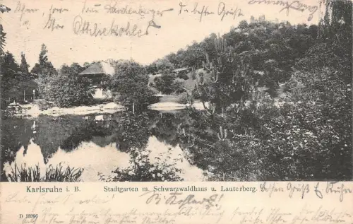 Karlsruhe i. B. Stadtgarten m. Schwarzwaldhaus u. Lauterberg Postkarte AK 1906
