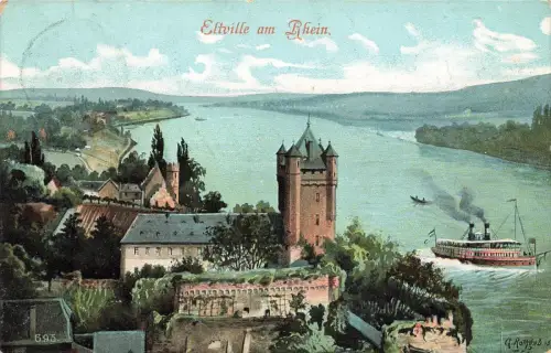 Ansicht auf Eltville am Rhein mit Dampfer Hessen Postkarte AK 1910