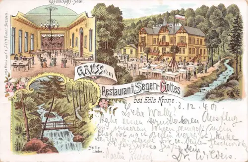 AK Gruss aus Restaurant Segen-Gottes b. Edle Krone, Gesellschafts-Saal, 1901