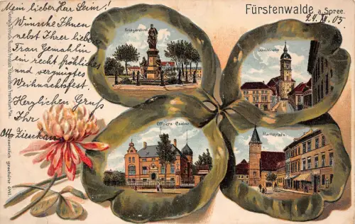 Fürstenwalde / Spree Offiziers Kasino Kriegerdenkmal Kleeblatt Postkarte 1905