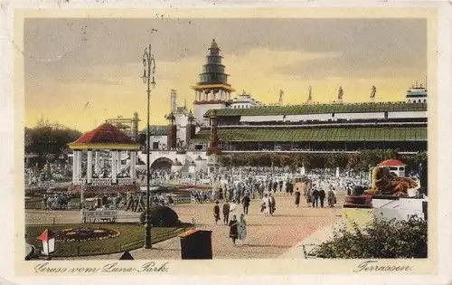 Gruss vom Luna Park Terrassen am Halensee Berlin Postkarte AK 1927