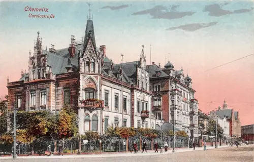 Straßenansicht Carolastraße in Chemnitz Sachsen Postkarte AK