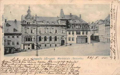 Lössnitz i. Erzgeb. Marktplatz (Südseite) Postkarte 1900