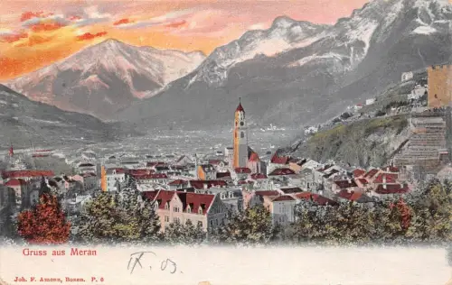 Gruss aus Meran Südtirol Ansicht Panorama Postkarte AK