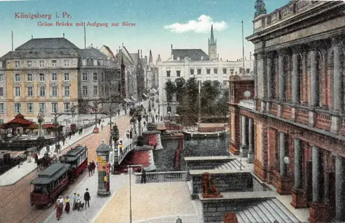 Königsberg Preußen Grüne Brücke Strassenbahn Börse Postkarte