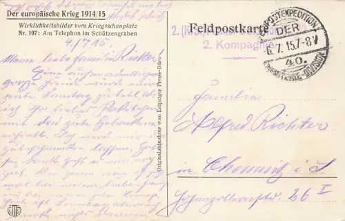 Soldat am Telephon im Schützengraben Patriotika Postkarte AK 1915