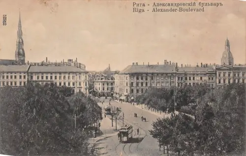 Riga Alexander-Boulevard Straßenbahn Postkarte AK