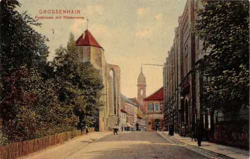 Poststrasse mit Klosterruine in Grossenhain Sachsen Postkarte AK 1907