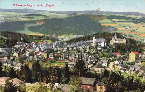 Stadtansicht von Schwarzenberg Erzgebirge Sachsen Postkarte AK 1914