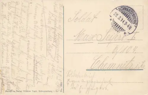 Stadtansicht von Schwarzenberg Erzgebirge Sachsen Postkarte AK 1914