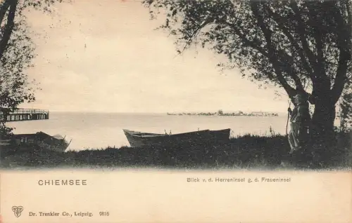 Blick von der Herreninsel Chiemsee Bayern Postkarte AK 1902