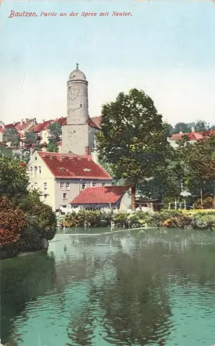Partie an der Spree mit Neutor Bautzen Sachsen Postkarte AK 1915