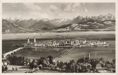 Gesamtansicht von Lindau mit Alpen Bayern Postkarte AK 1930