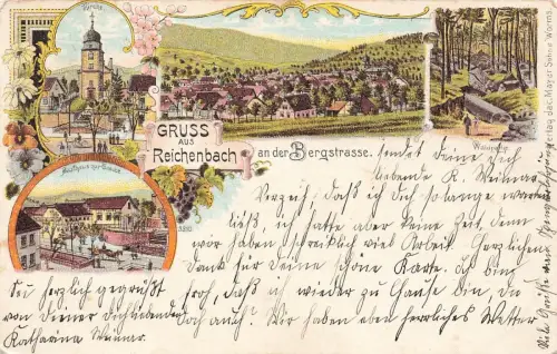 Gruss aus Reichenbach an der Bergstrasse Gasthaus Hessen Litho Postkarte AK 1900