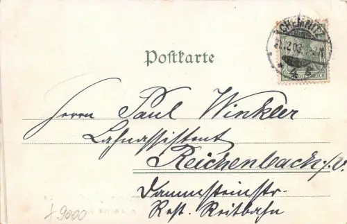 Chemnitz Sachasen Nicolaibrücke Winter Postkarte Glückwunsch Neujahr 31.12.1903