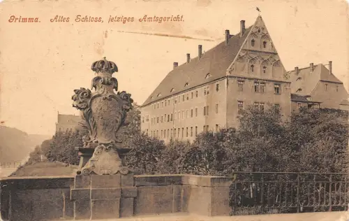 Schloss und Amtsgericht in Grimma Sachsen Postkarte AK 1916
