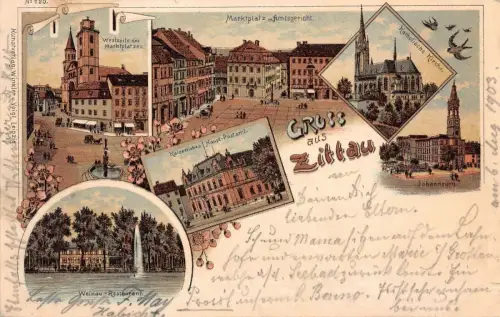 Gruss aus Zittau Marktplatz m. Amtsgericht Weinau-Restaurant Litho AK 1903