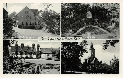 Gruß aus Haselbach Thür. Gasthof Kühler Morgen Postkarte AK