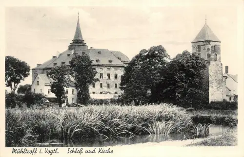Mühltroff i. Vogtl. Schloß und Kirche Postkarte AK