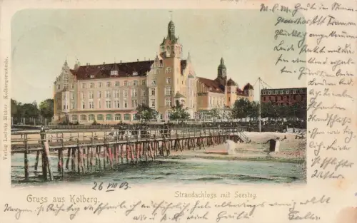 Strandschloss mit Seesteg in Kolberg Pommern Postkarte AK 1903