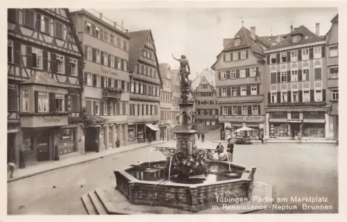 Marktplatz mit Hotel und Brunnen Tübingen Baden-Württemberg Postkarte AK