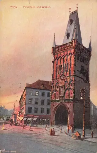 Pulverturm und Graben in Prag Praha Böhmen Postkarte AK