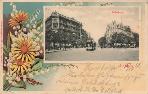 Straßenansicht Steindamm mit Straßenbahn Hamburg Postkarte AK 1901