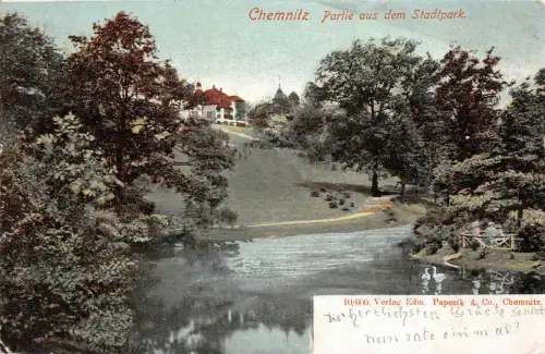 Partie aus dem Stadtpark in Chemnitz Sachsen Postkarte AK 1905