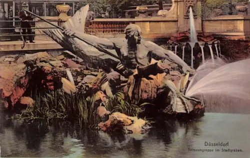 Tritonengruppe im Stadtgraben Düsseldorf Nordrhein-Westfalen Postkarte AK 1912