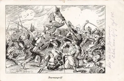 Soldaten im Felde Sturmangriff Patriotika Postkarte AK 1917