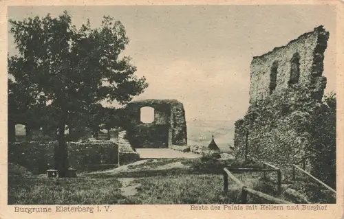 Burgruine Palais mit Kellern u. Burghof Bad Elster Vogtland Sachsen Postkarte AK