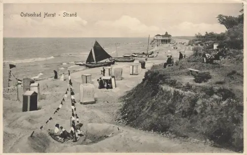 Strand in Ostseebad Horst Niechorze Pommern Postkarte AK 1933