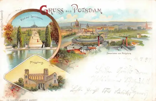 Gruss aus Potsdam Pfingstberg Sanssouci Panorama Litho AK 1897