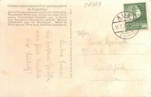 "Strandbad Bergsee" Filzteich Neustädtel Erzgebirge Postkarte 1938