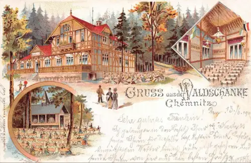 Gruss aus der Waldschänke in Chemnitz Sachsen Litho Postkarte AK 1900